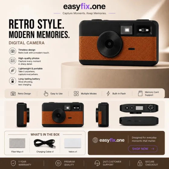Retro-Digitalkamera 8 MP mit 8 Filtermodi