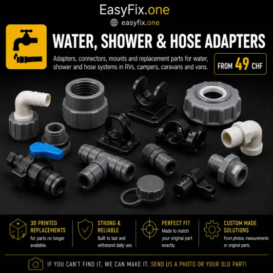 Adapter für Wasser, Dusche und Schläuche für Camper, Wohnmobile und Vans