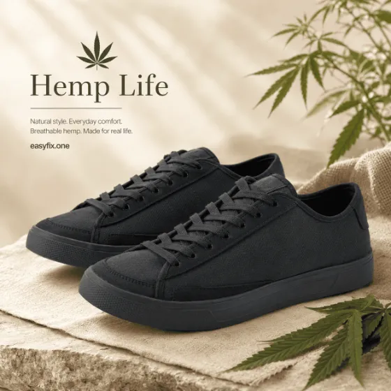 HEMP LIFE Shark — schwarze Herren-Sneaker aus Hanf