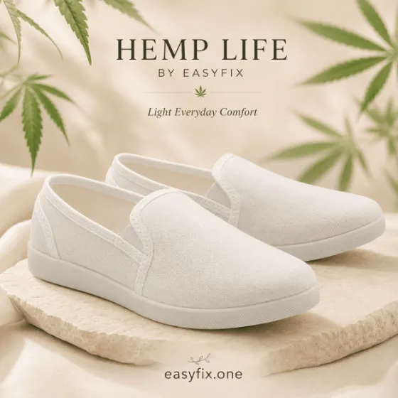 HEMP LIFE Pure Slip-On — weiße Damen-Slip-ons aus Hanf
