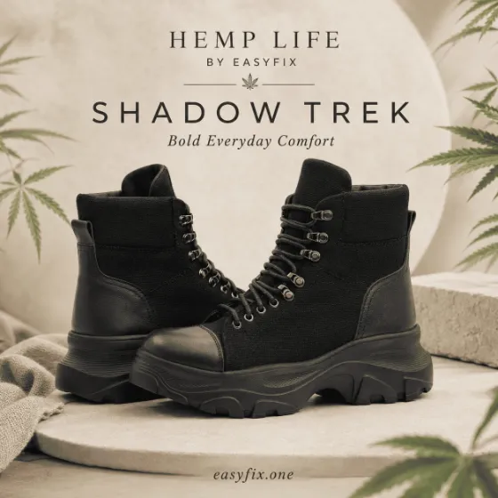 HEMP LIFE Ink Urban — schwarze Damen-Winterstiefel aus Hanf