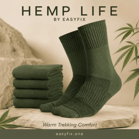 HEMP LIFE Trail Khaki — warme Unisex-Trekkingsocken aus Hanf, Set mit 5 Paar