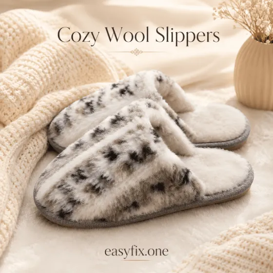 Lounge Grey Leopard — Hausschuhe aus Wolle mit grauem Leopardenmuster