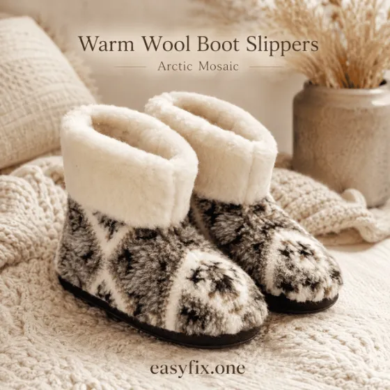 Arctic Mosaic — warme Hausschuh-Boots aus Wolle
