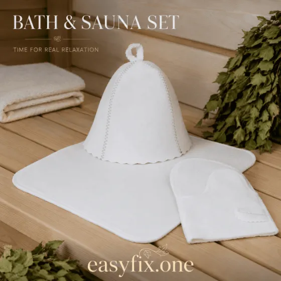 Pure Ritual — Filz-Set für Sauna und Banja mit Mütze, Handschuh und Matte