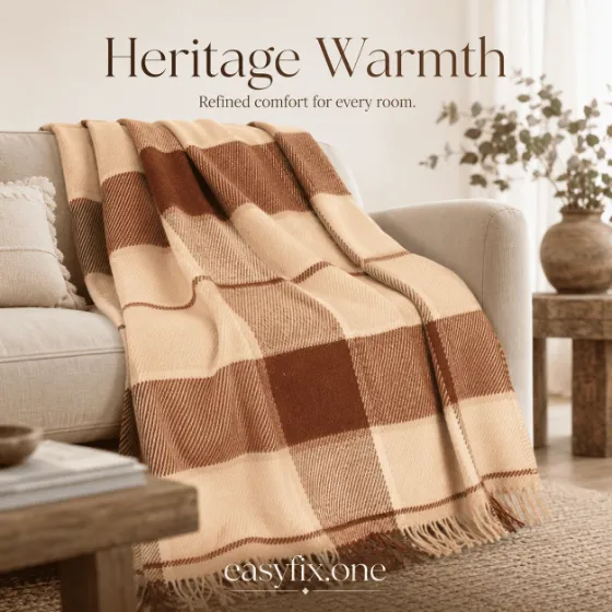 Heritage — beige karierte Wohndecke aus neuseeländischer Wolle