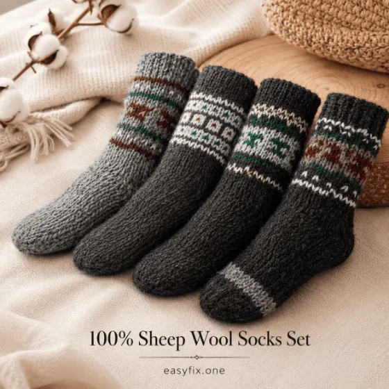 Dark Alpine — Unisex-Wintersocken aus 100 % Schafwolle, Set mit 4 Paar