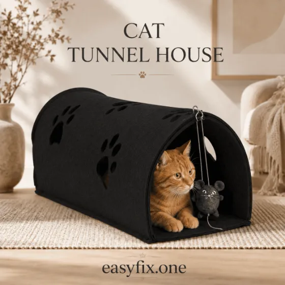 PlayNest Premium — Filz-Tunnelhaus für Katzen mit Mausspielzeug