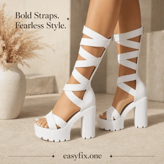 Damen Gladiator Plateau-Sandalen mit hohem Riemendesign Luxe Roman Vespera