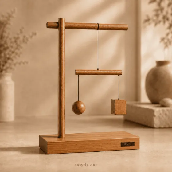 Kinetische Balance-Skulptur aus Holz für den Innenraum, von Hand montiert — Silent Gravity