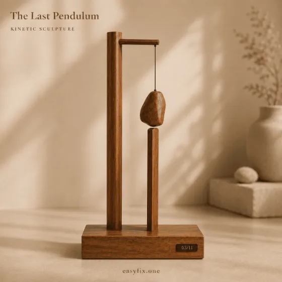 Kinetische Pendelskulptur aus Holz für den Innenraum, handmontiertes Kunstobjekt — The Last Pendulum
