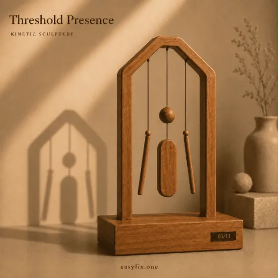 Kinetische Schattenskulptur aus Holz für den Innenraum, handmontiertes Kunstobjekt — Threshold Presence