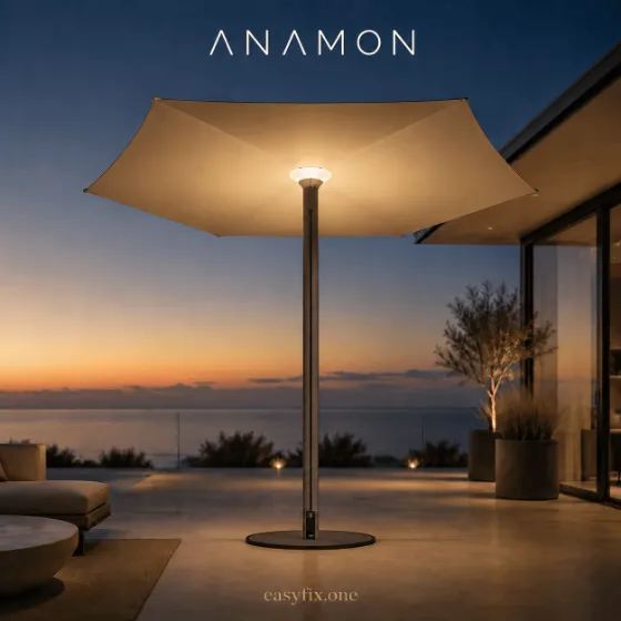 Premium-Gartenschirm Anamon 300 mit LED-Beleuchtung und Akku