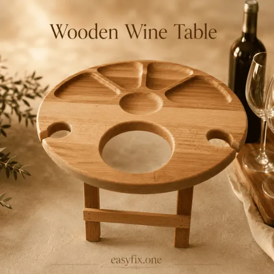 Klappbarer Weintisch aus Holz 35 cm für Flasche, Gläser und Snacks
