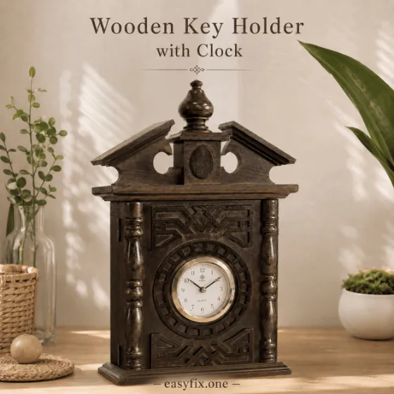Schlüsselhalter aus Holz mit Uhr und 7 Haken — TimeNest Seven