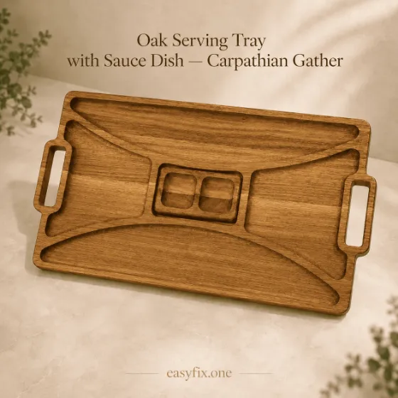 Serviertablett aus Eiche 50×30 cm mit 5 Fächern und Sauciere — Carpathian Gather