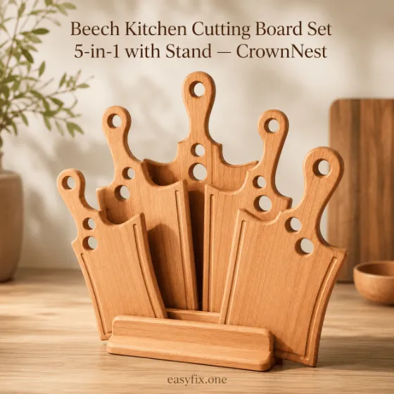 Schneidebrett-Set aus Buche 5-in-1 mit Ständer — CrownNest